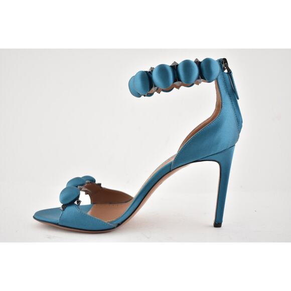 Alaia Bombe 90mm Blue Canard Satin Studded Ankle Strap Sandal Heel Pump 37.5 - Picture 5 of 9